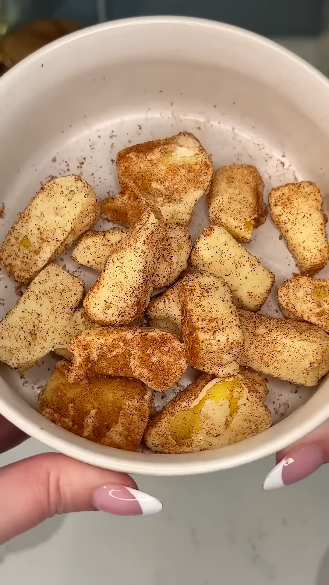 Frozen fruit pieces seasoned with spicy citrus coating