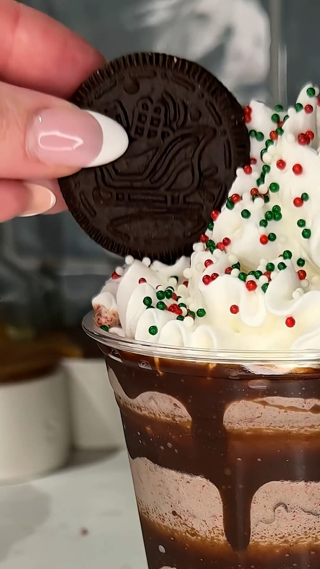 Holiday-edition cookies blended into creamy frozen beverage