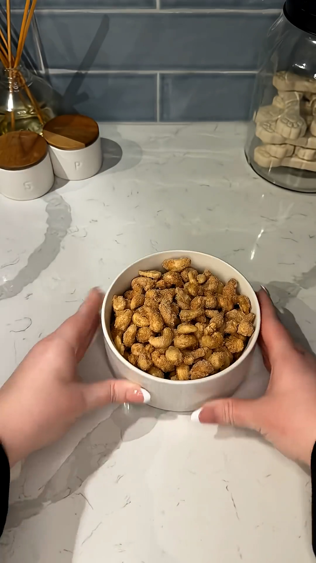 Sugar-coated nuts crisped in air fryer for crunchy sweet snack
