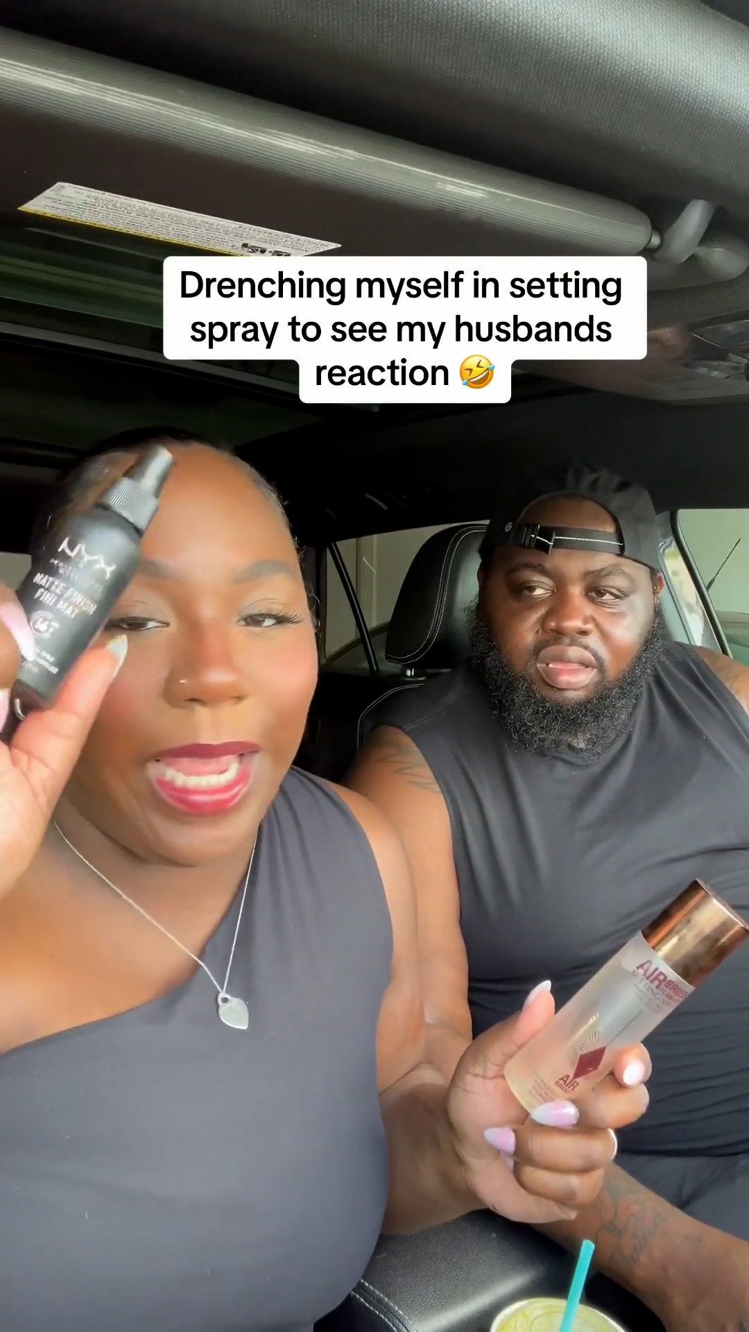 Excessively spraying makeup setting spray all over face