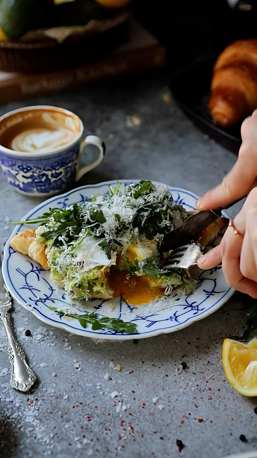 Buttery croissants served with smashed avocado toast