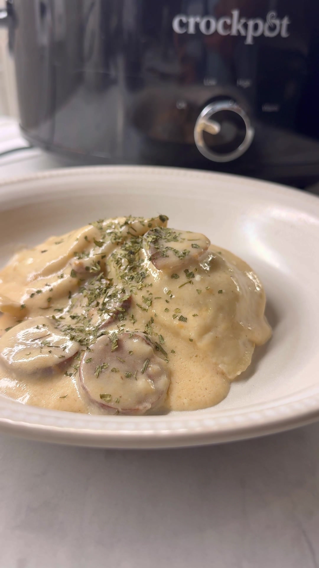 Easy creamy crockpot dish for weeknight dinner ready in minutes