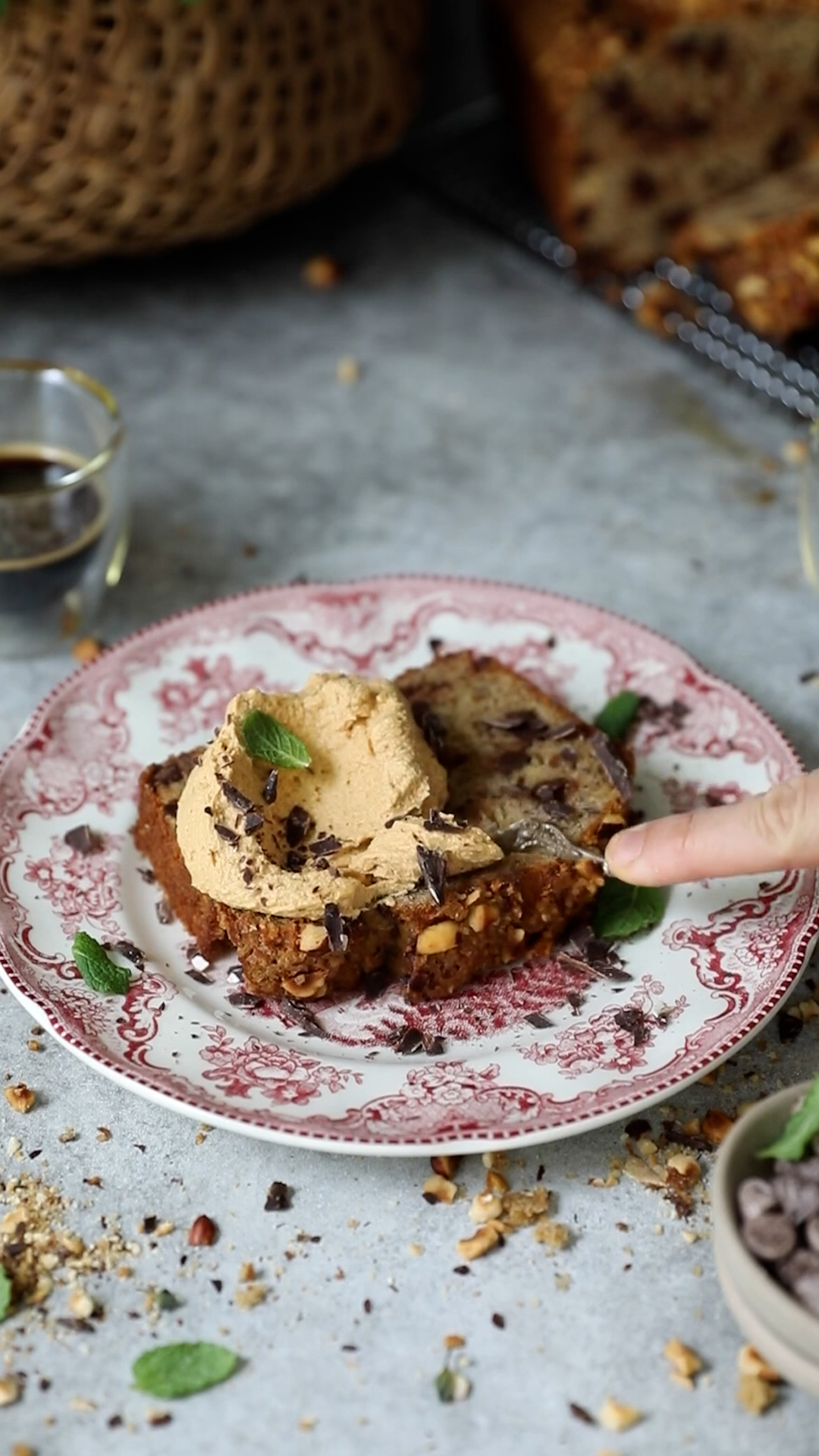 Moist banana bread studded with chocolate and hazelnuts