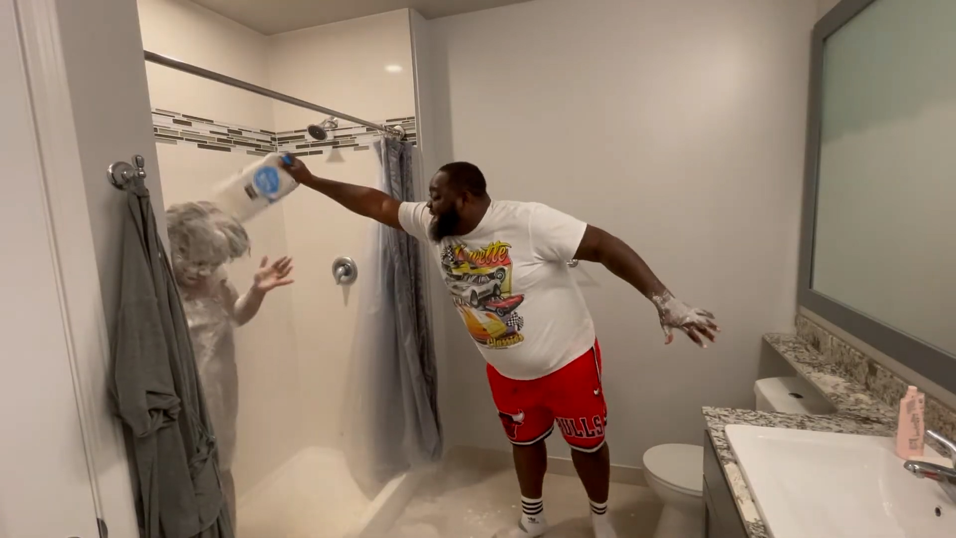 Dumping entire bag of flour on unsuspecting wife