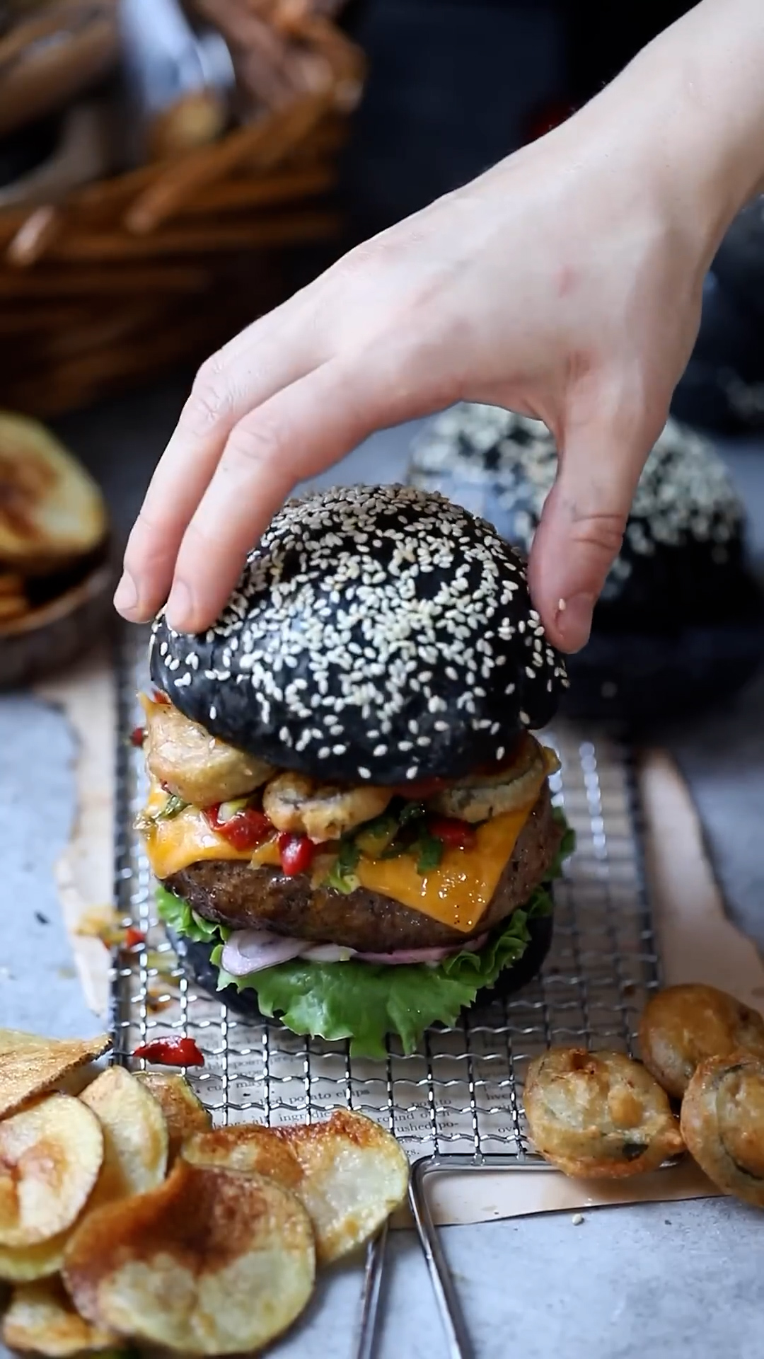 Perfectly seared burger patty with melted cheese