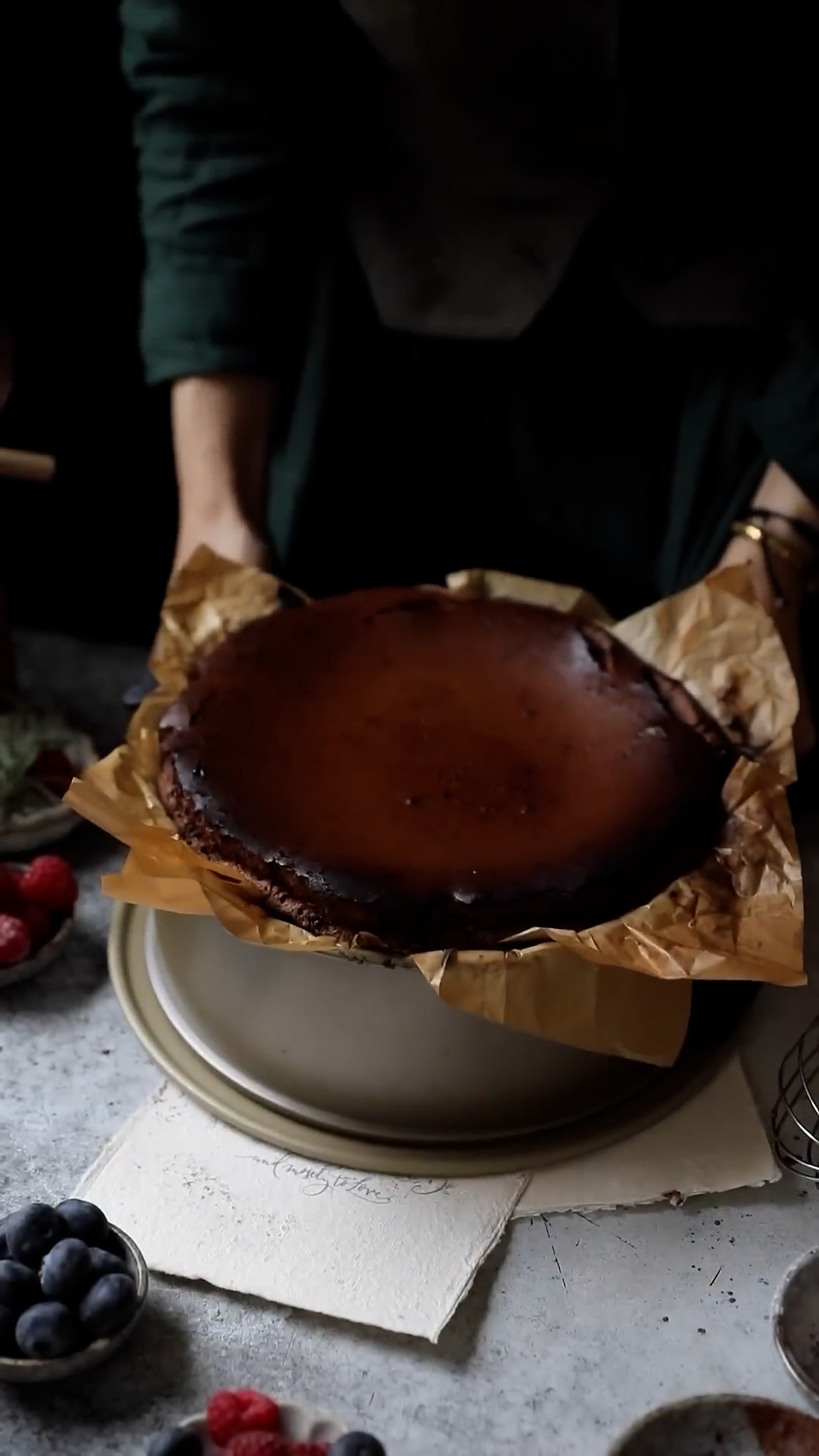 Creamy chocolate cheesecake with caramelized top